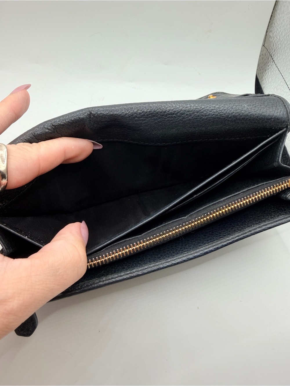AUTHENTIC Prada Navy Blue Long Wallet with Gold Logo - Picture 10 of 13